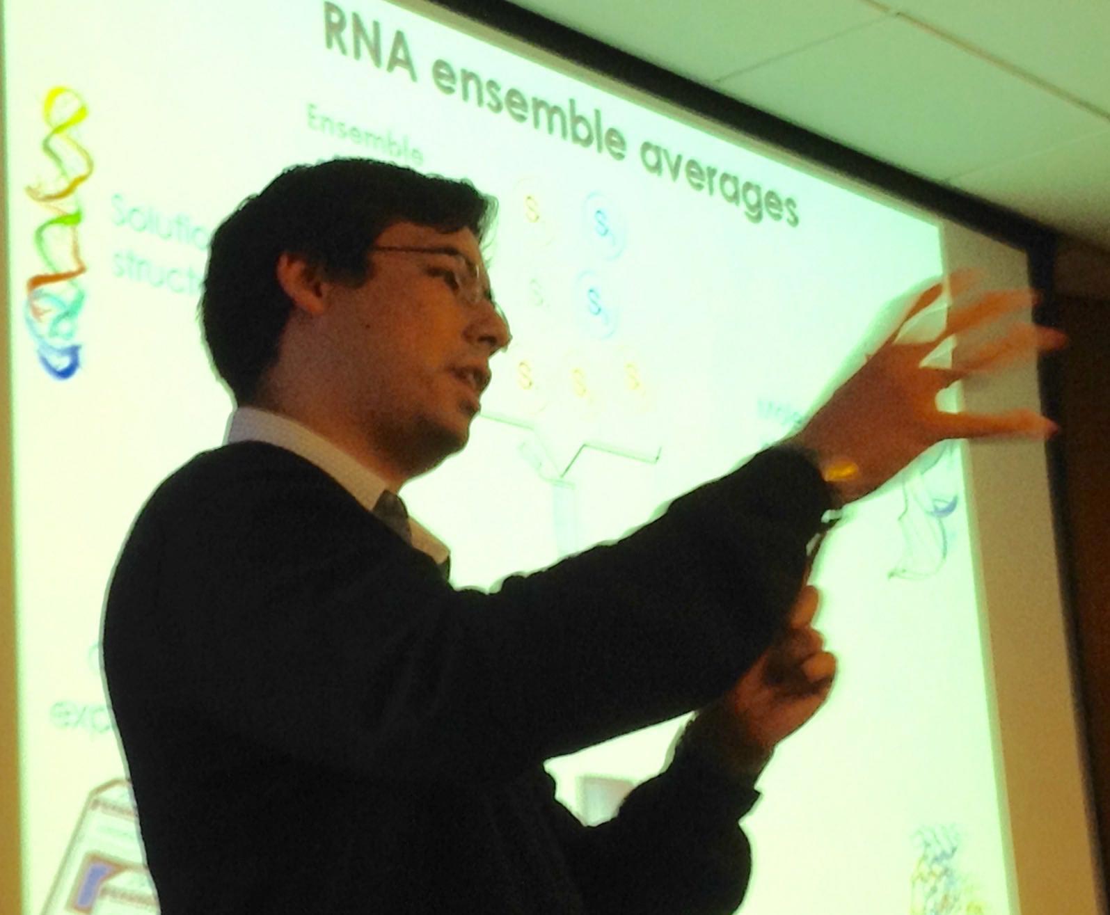 Pablo Cordero gave his final thesis talk on “Using factorization methods to find structure in RNA molecules and networks”. Congratulations, Pablo!