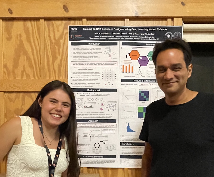 Congrats to Ana Espeleta, RosettaCommons REU, for presenting her work on “Training an RNA sequence designer using deep learning neural networks” at RosettaCon 20!